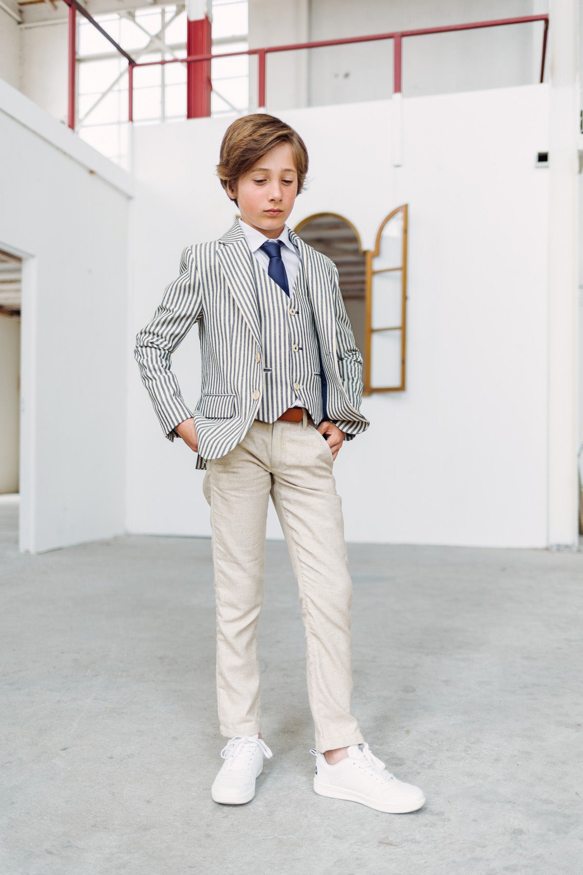 Bas blazer navy/wit streep