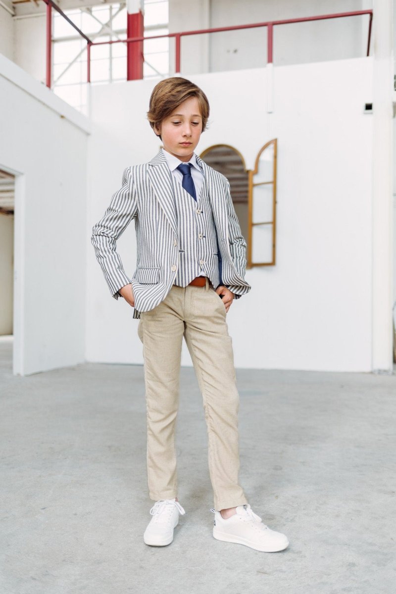 Pierre pantalon natural linnen -Broeken - Red+Blu