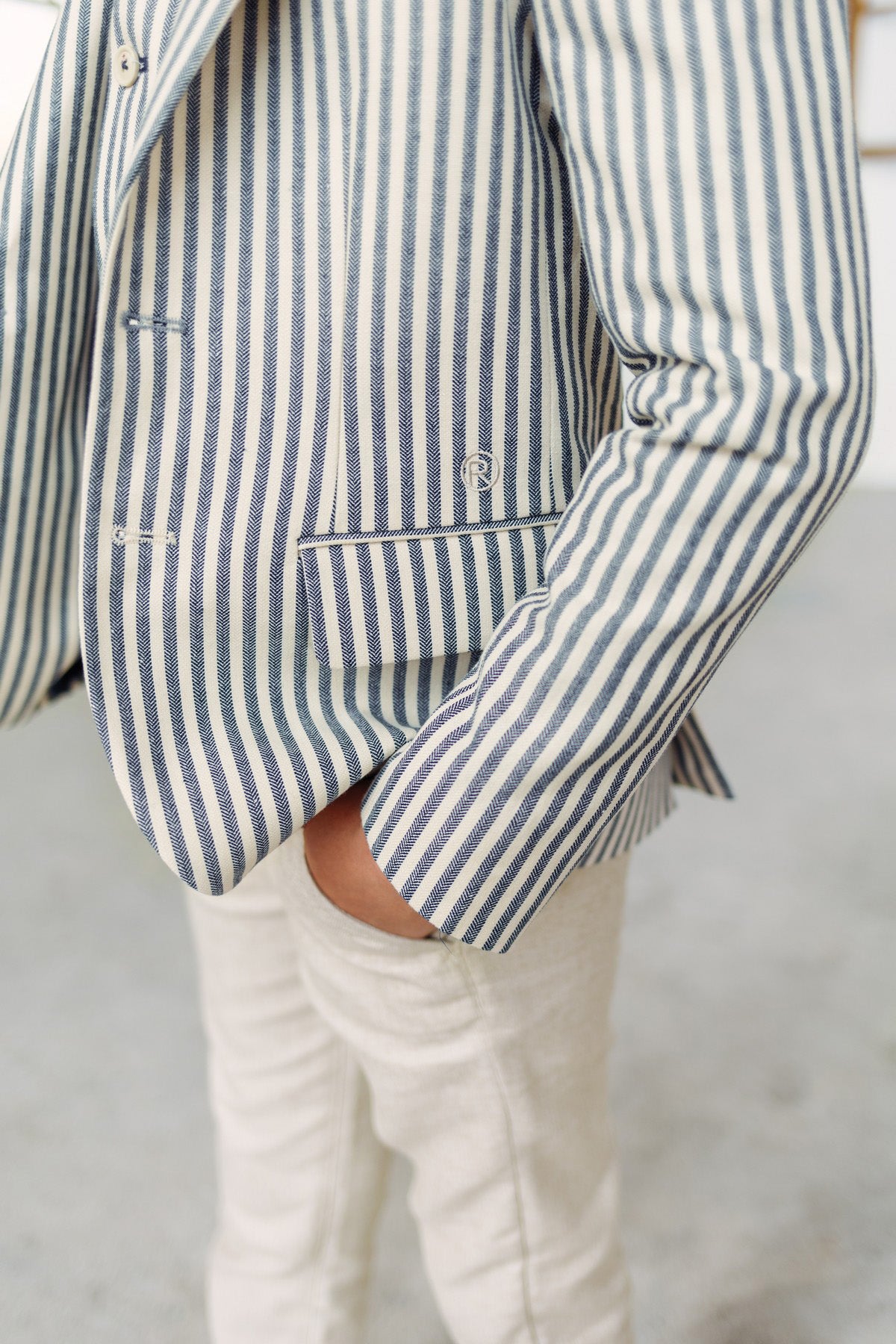 Bas blazer navy/wit streep